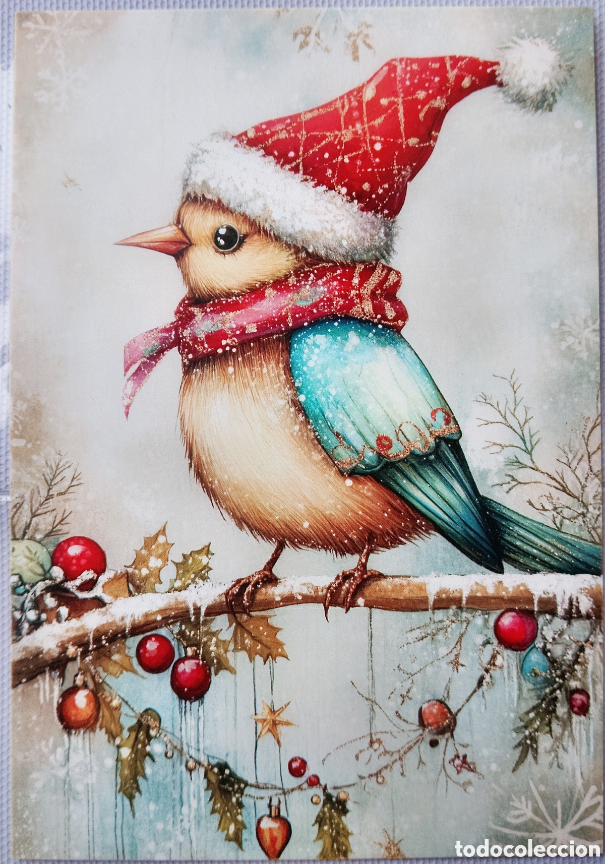 Postales: POSTAL NAVIDAD - PAJARITO BOLAS - ESTILO ANTIGUO - Foto 1