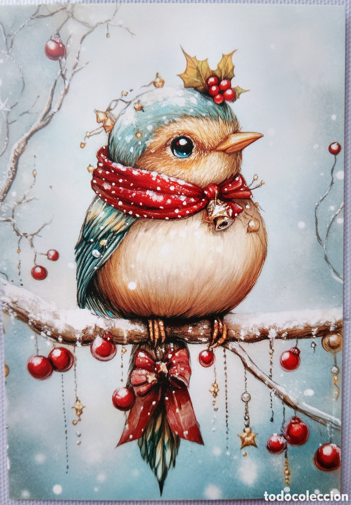 Postales: POSTAL NAVIDAD - PAJARITO BOLAS - ESTILO ANTIGUO - Foto 1