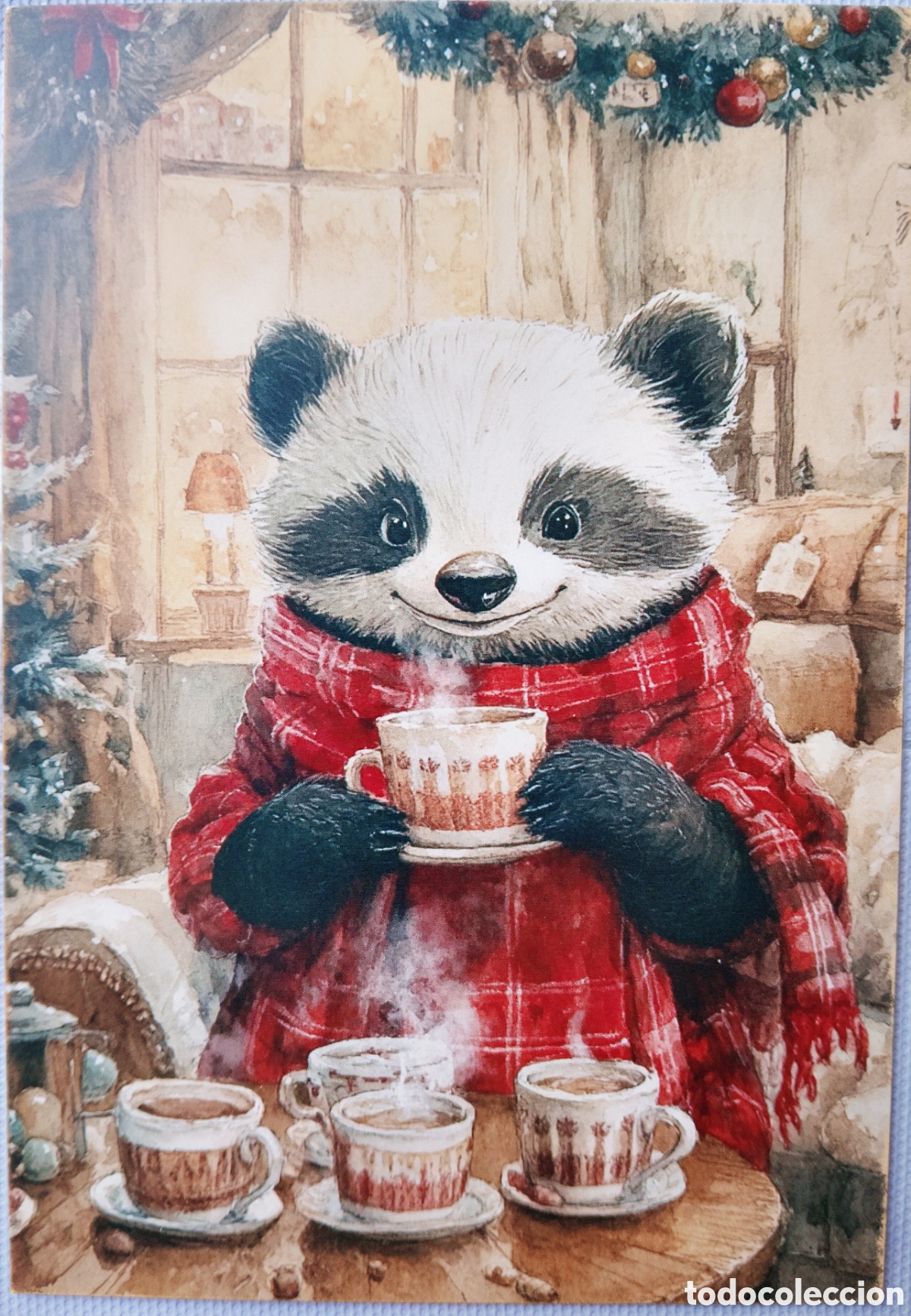 Postales: POSTAL NAVIDAD - OSO OSITO PANDA TAZAS CAF&Eacute; - ESTILO ANTIGUO