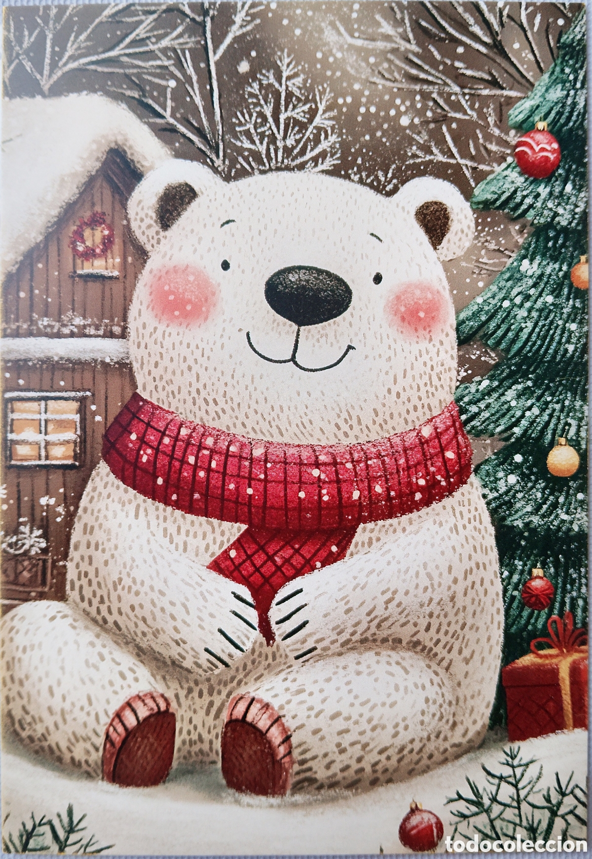 Postales: POSTAL NAVIDAD - OSO OSITO POLAR &Aacute;RBOL CASITA - ESTILO ANTIGUO