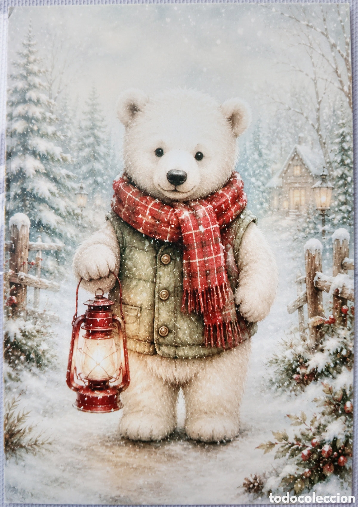 Postales: POSTAL NAVIDAD - OSO OSITO POLAR FAROL PAISAJE NEVADO - ESTILO ANTIGUO
