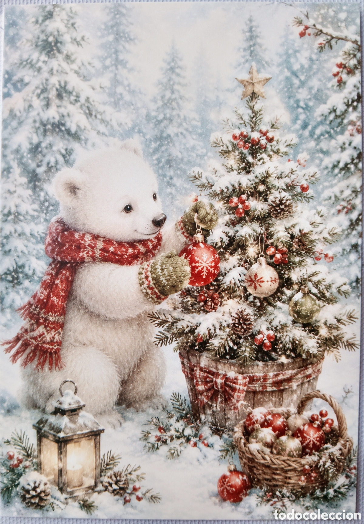 Postales: POSTAL NAVIDAD - OSO OSITO POLAR &Aacute;RBOL PAISAJE NEVADO - ESTILO ANTIGUO
