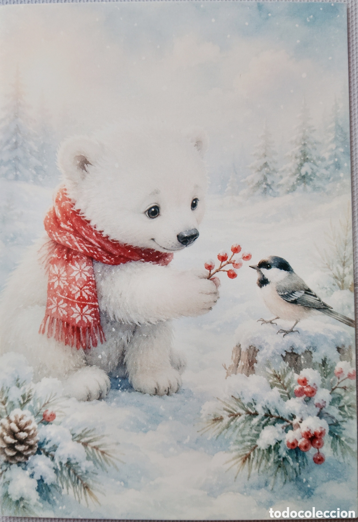 Postales: POSTAL NAVIDAD - OSO OSITO POLAR PAJARITO PAISAJE NEVADO - ESTILO ANTIGUO