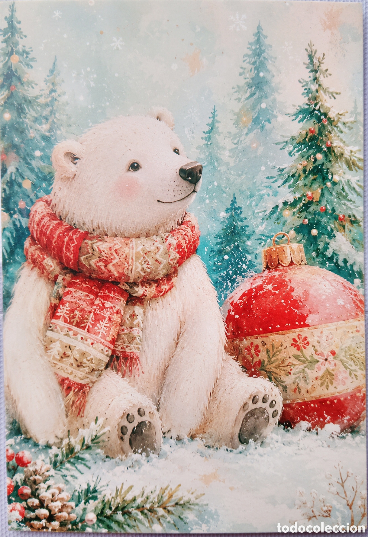 Postales: POSTAL NAVIDAD - OSO OSITO POLAR BOLA PAISAJE NEVADO - ESTILO ANTIGUO