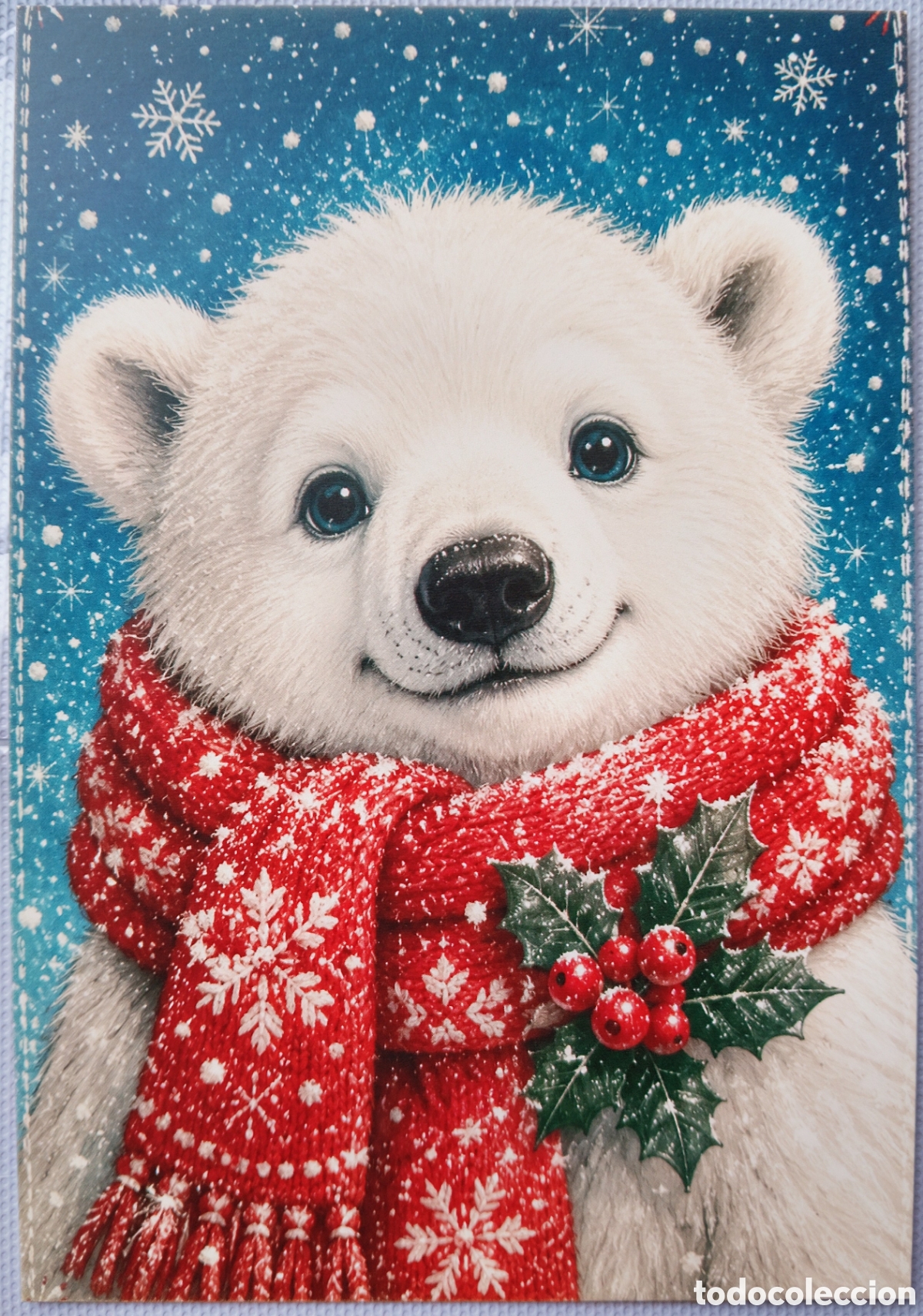 Postales: POSTAL NAVIDAD - OSO OSITO POLAR BROCHE ACEBO NIEVE - ESTILO ANTIGUO