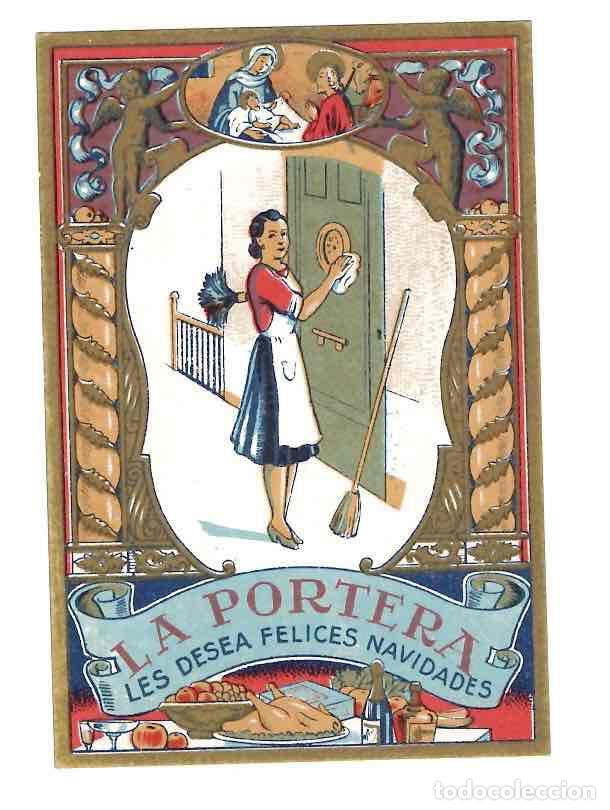 Postales: TARJETA POSTAL LA PORTERA LES DESEA FELICES NAVIDADES. C.1940