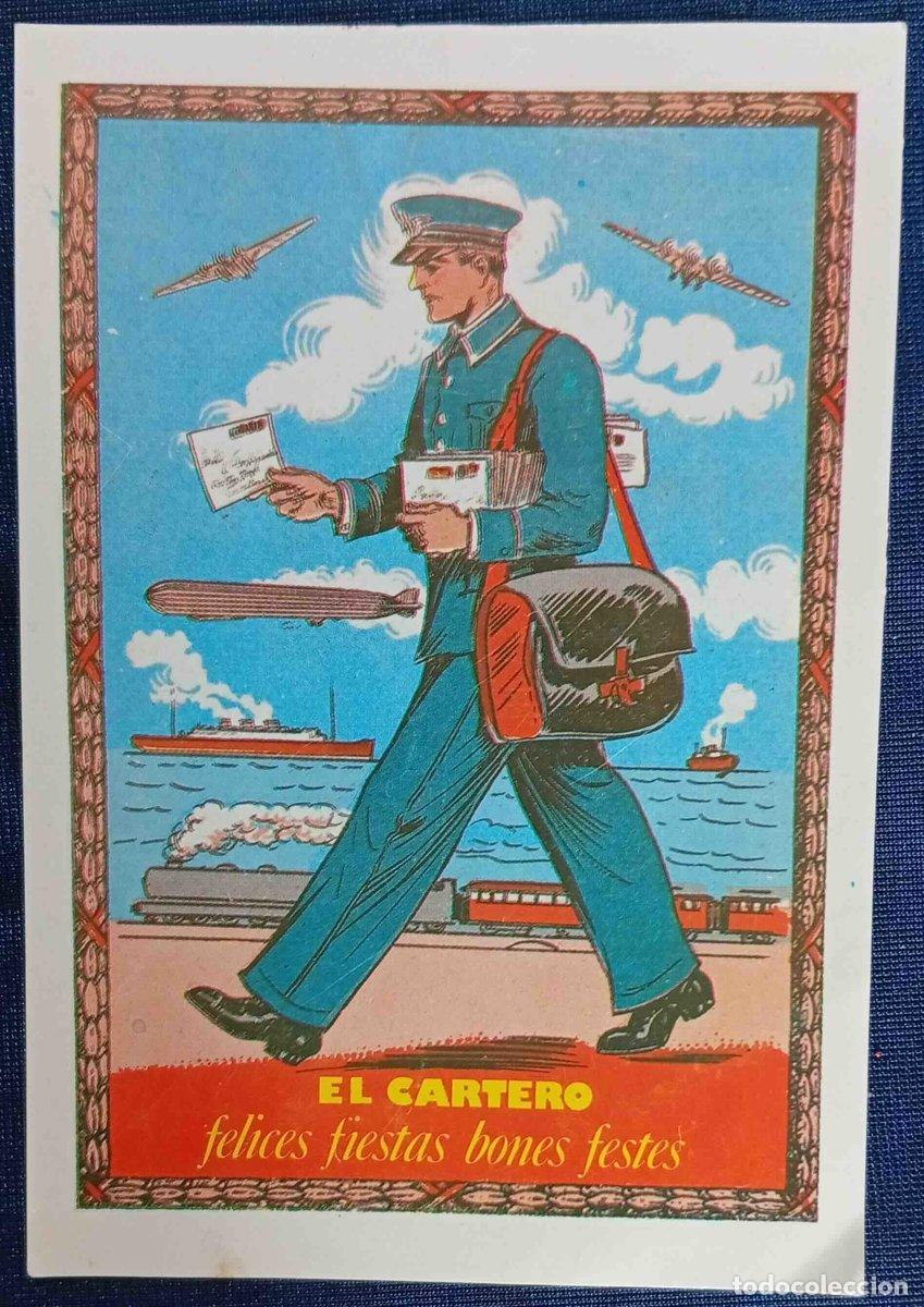 Postales: EL CARTERO FELICES FIESTAS BONES FESTES. CON TARIFA DE PRECIOS EN REVERSO, S/F.