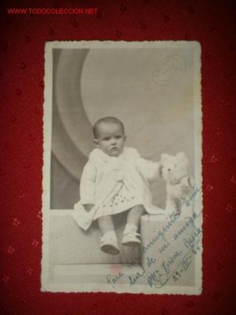 Postais: ANTIGUA FOTOGRAFIA NI&Ntilde;A CON PELUCHE-CARPOTA HIJO-GANDIA