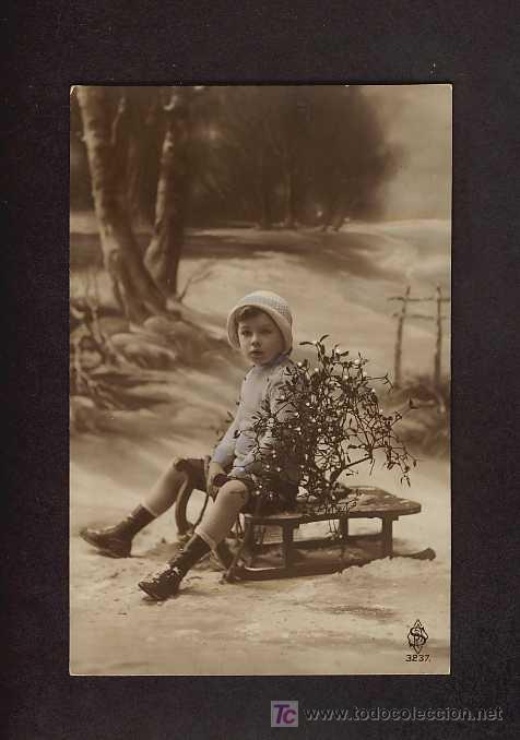 Postais: Postal de NIÑOS: Niño y trineo (ASR 3237)