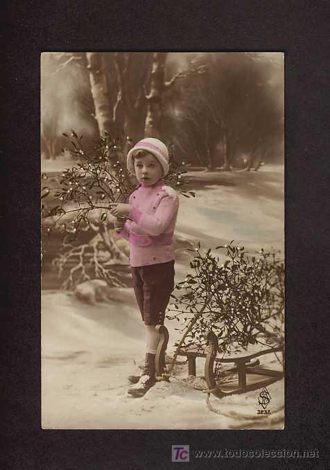 Postais: Postal de NIÑOS: Niño y trineo (ASR 3237)