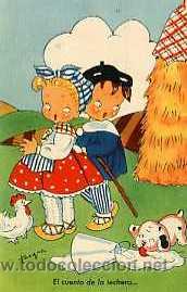 Postales: POSTAL NI&Ntilde;OS COMICA EL CUENTO DE LA LECHERA CIRCULADA - Foto 1