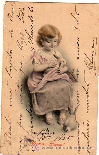 Postales: POSTAL NI&Ntilde;A CON CONEJO - Foto 1