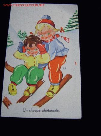 Postales: POSTAL NI&Ntilde;OS ESQUIANDO - Foto 1