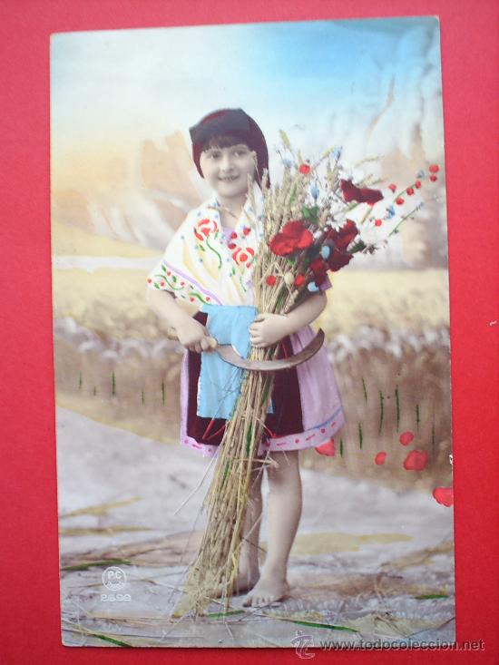 Postales: POSTAL-NI&Ntilde;A SEGADORA-CIRCULADA 1930 - Foto 1