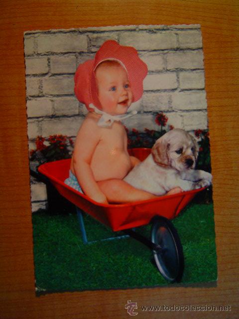 Postales: POSTAL NI&Ntilde;A CON EL PERRO ESCRITA - Foto 1