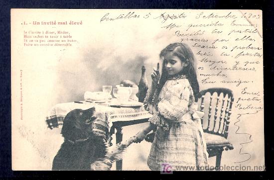 Postales: PRECIOSA POSTAL NI&Ntilde;A CON SU PERRO - Foto 1
