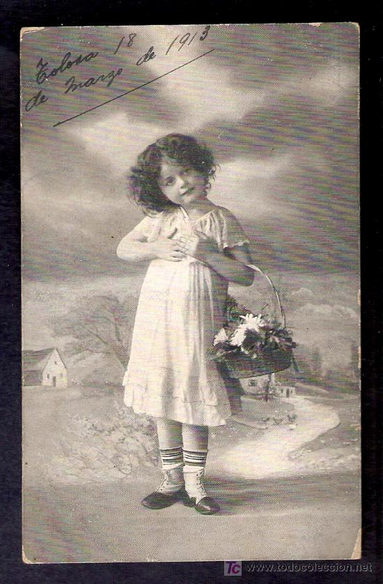 Postales: POSTAL DE NI&Ntilde;A CON FLORES - Foto 1