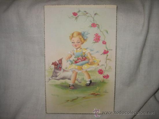 Postales: NI&Ntilde;A CON PERRO - Foto 1