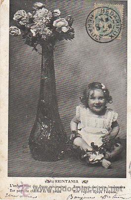 Postales: ni&ntilde;a con jarr&oacute;n de flores, circulada en 1906 - Foto 1
