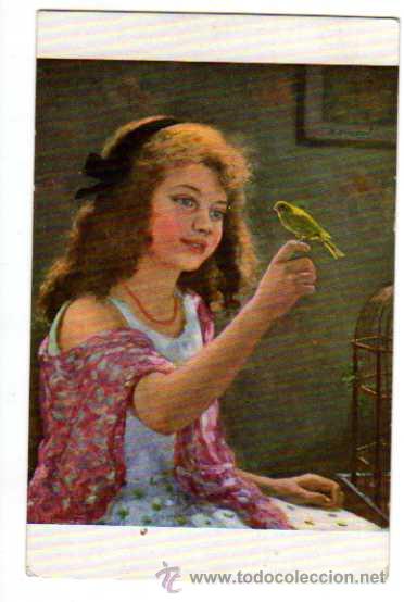 Postales: Ni&ntilde;a con canario. Ciruclada - Foto 1