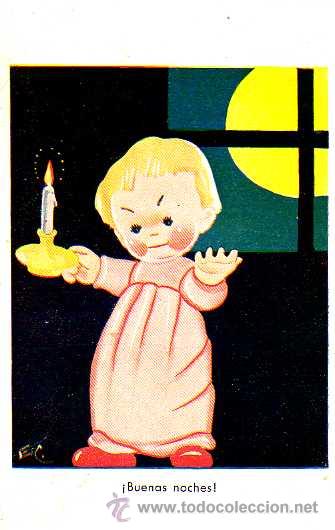 postal de una niña dando las buenas noches de - Compra venta en  todocoleccion