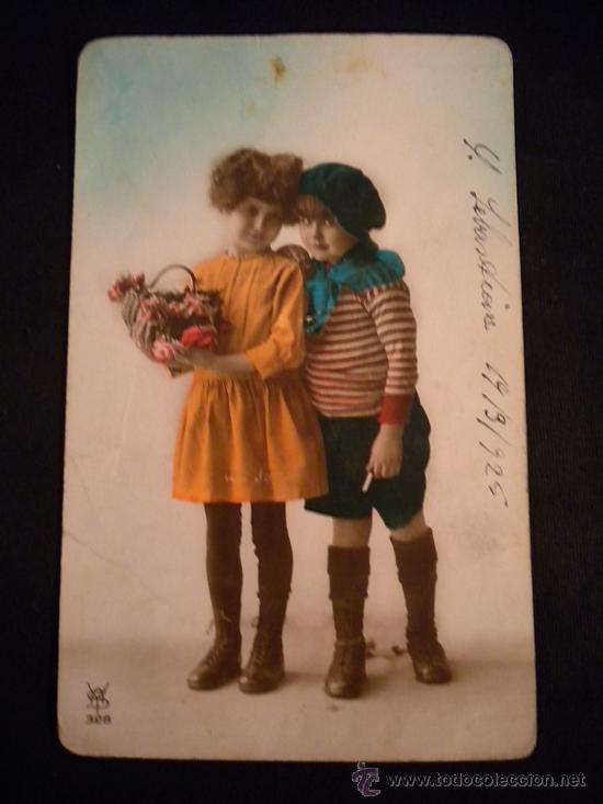 Postales: Postal coloreada ni&ntilde;os. - Foto 1