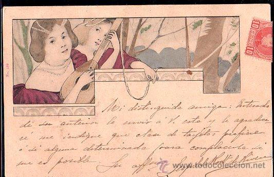 Postales: TARJETA POSTAL INFANTIL. NI&Ntilde;A TOCANDO EL LAUD - Foto 1
