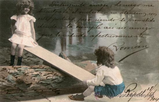 Postales: 6 postales ni&ntilde;as en balancin. 1904 - Foto 1