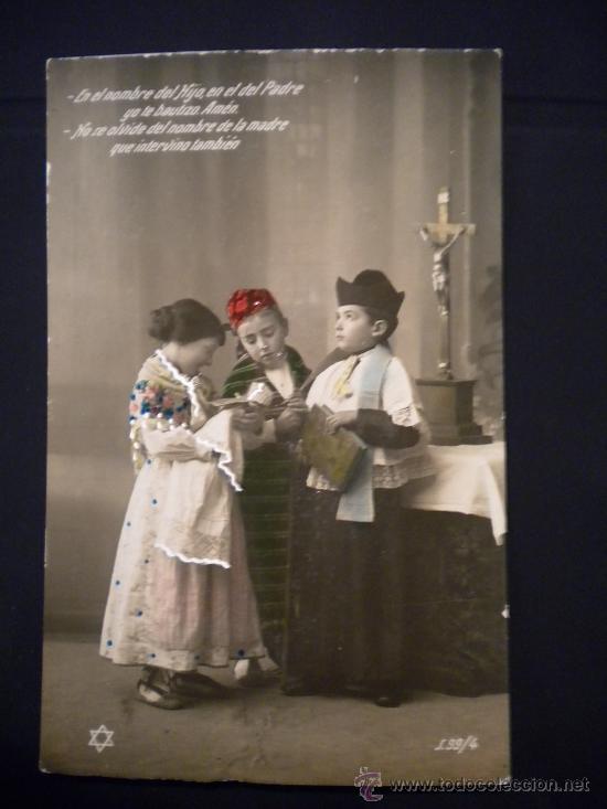 Postales: Postal coloreada ni&ntilde;os. - Foto 1
