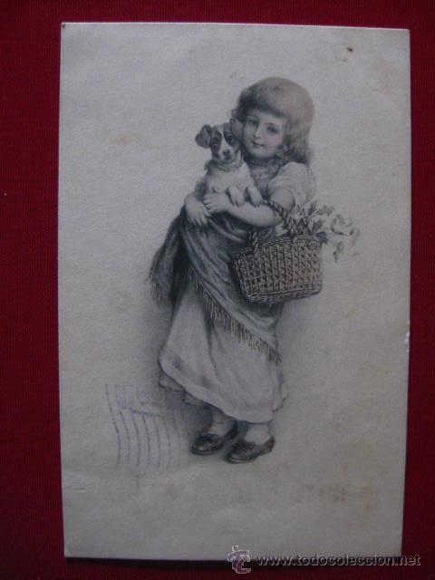 Postales: POSTAL NI&Ntilde;A CON PERRITO. PRINCIPIO 1900 - Foto 1