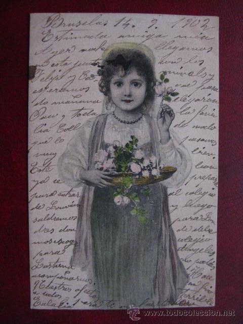 Postales: PRECIOSA POSTAL DE NI&Ntilde;A CON FLORES - Foto 1
