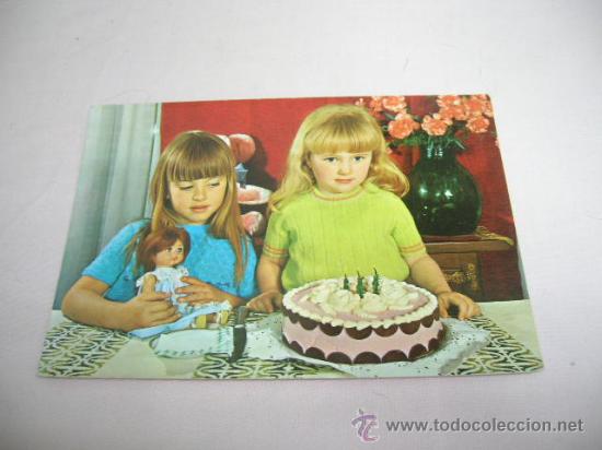 Postales: Postal ni&ntilde;as con mu&ntilde;eca y tarta - Foto 1