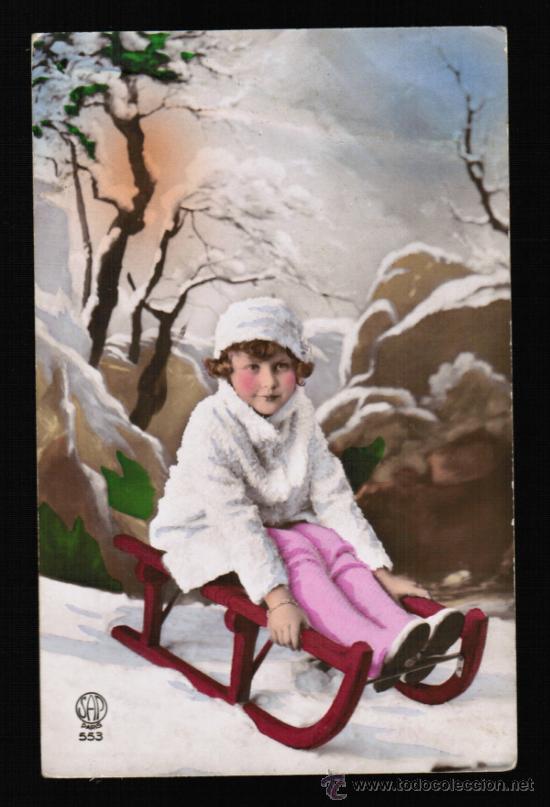 Postales: ENCANTADORA POSTAL DE NI&Ntilde;A EN TRINEO - Foto 1