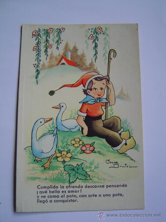 Postales: Bonita postal ni&ntilde;o y las ocas - Foto 1