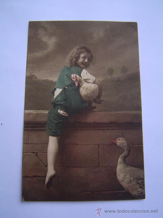 Postales: Postal de ni&ntilde;a con dos Ocas - Foto 1