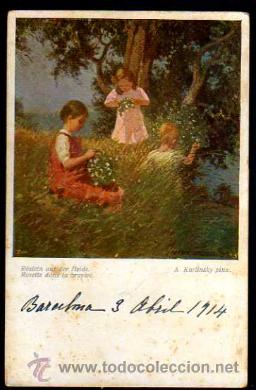 Postales: Grupo de ni&ntilde;os. Circulada en 1914. - Foto 1