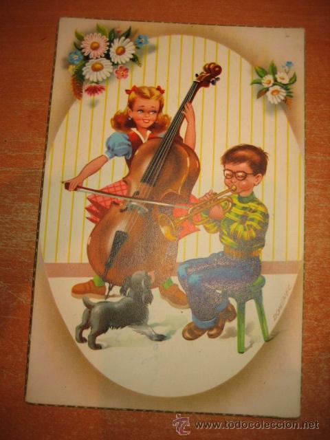 Postales: NI&Ntilde;OS Y PERRO TOCANDO INSTRUMENTOS - Foto 1