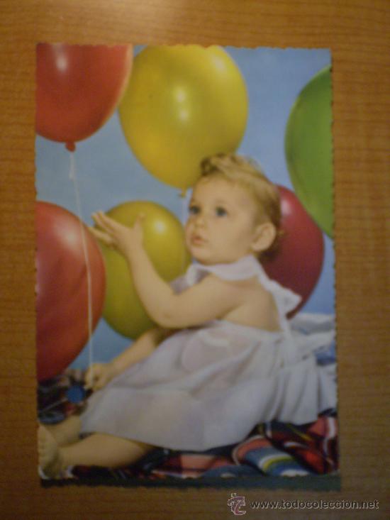 Postales: POSTAL NI&Ntilde;A CON LOS GLOBOS ESCRITA - Foto 1