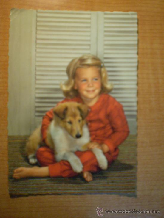 Postales: POSTAL NI&Ntilde;A.CON EL PERRO ESCRITA - Foto 1