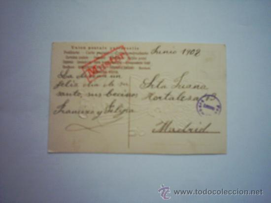 Postales: ANTIGUA POSTAL TROQUELADA, CIRCULADA Y FECHADA EN 1908. - Foto 2