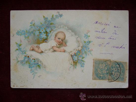 Postales: Postal Ni&ntilde;o. Bebe en la cuna. A&ntilde;o 1905. - Foto 1