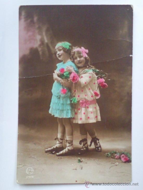 Postales: ANTIGUA POSTAL FRANCESA, 2 NI&Ntilde;AS, CIRCULADA - Foto 1