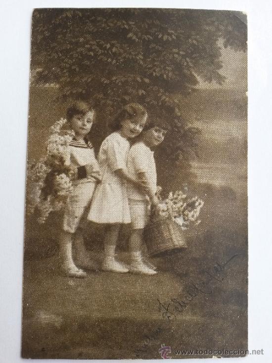 Postales: Postal de 1925 de ni&ntilde;os,escrita - Foto 1