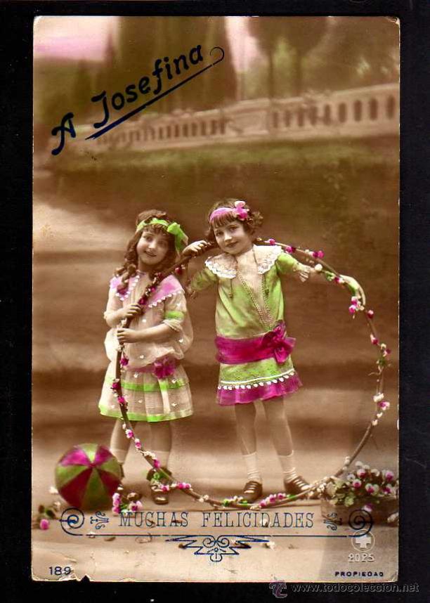 Postales: Antigua postal con dos ni&ntilde;as. Circulada - Foto 1