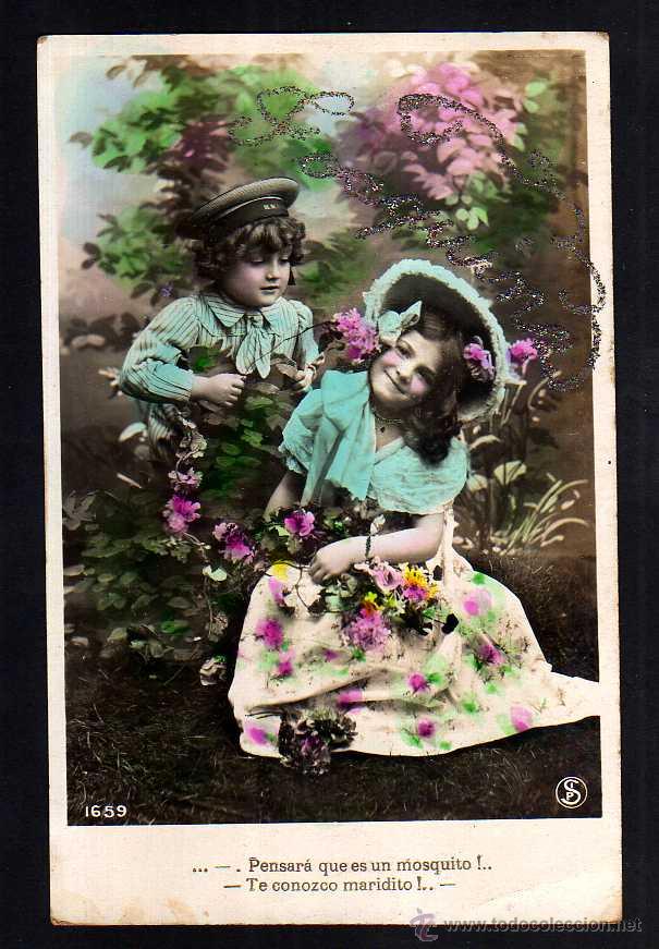 Postales: Postal ni&ntilde;o y ni&ntilde;a. Circulada . - Foto 1