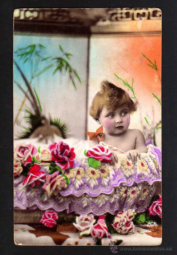 Postales: Antigua postal coloreada. Ni&ntilde;a. Circulada . - Foto 1
