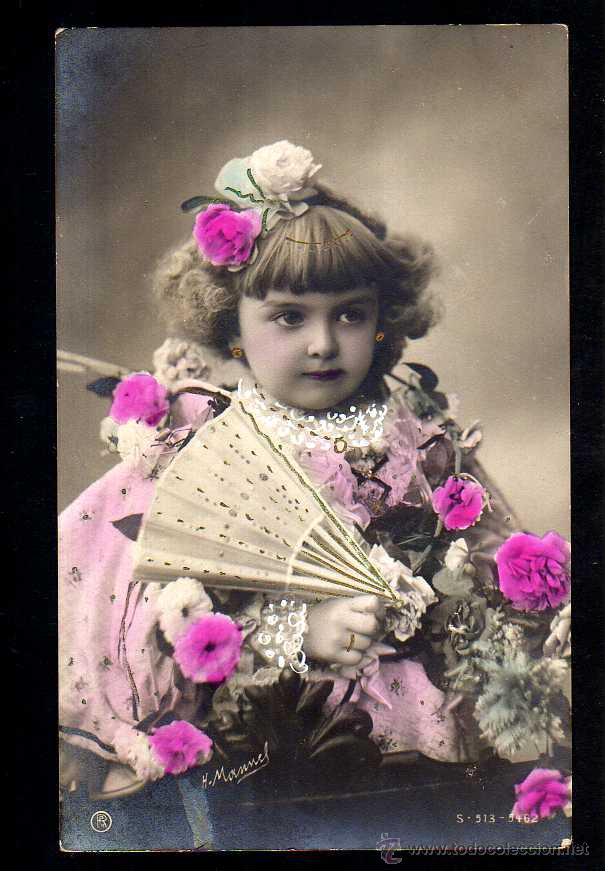 Postales: Antigua postal coloreada. Ni&ntilde;a. Circulada . - Foto 1