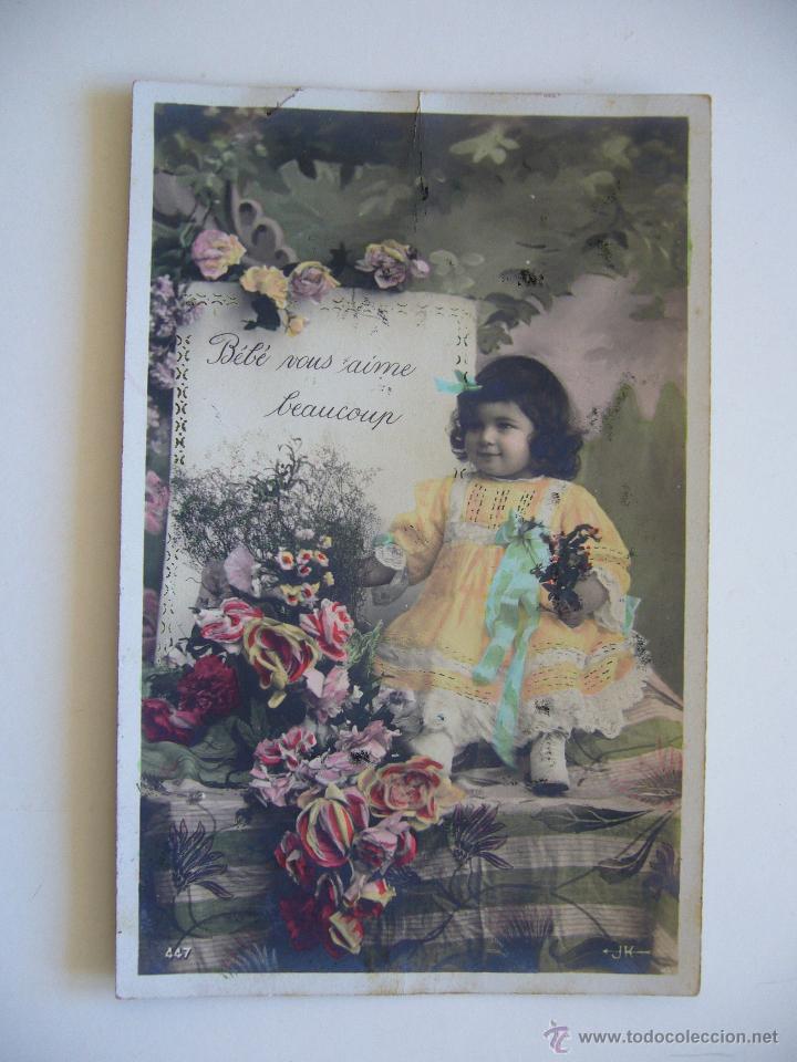 Postales: Postal Rom&aacute;ntica. B&eacute;b&eacute; vous aime Beaucoup. Circulada en 1908. - Foto 1