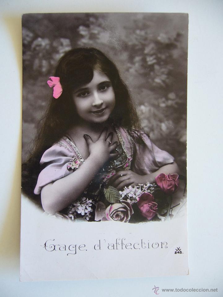 Postales: Postal Rom&aacute;ntica. Ni&ntilde;a. Grage daffection. Circulada. - Foto 1