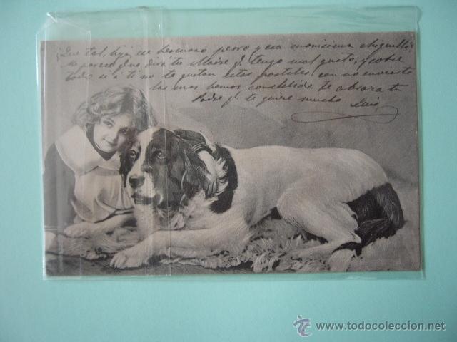 Postales: POSTAL DE NI&Ntilde;A CON PERRO. DORSO SIN DIVIDIR. ESCRITA. - Foto 1